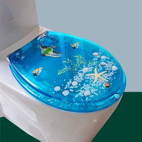 Toilettensitze WC-Sitz aus Kunstharz, Absenkautomatik, Schnellverschluss, robuster WC-Deckel mit durchsichtiger Muschel-Füllung, Acryl-Sitze, Ocean-Serie, Badezimmer-Umgestaltung, WC-Sitzdeckel(Blue B