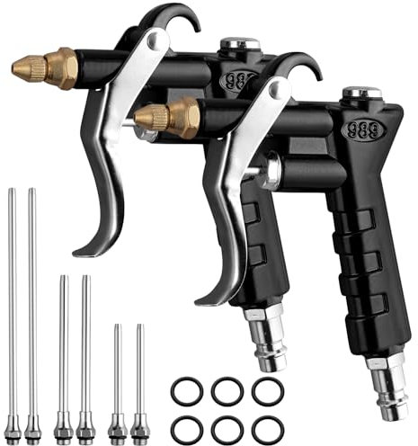 AUTOUTLET Lot de 2 pistolets à air comprimé pour raccord rapide BSP 1/4 - Pistolet de soufflage haute pression avec 6 buses et entrée d'air réglable - Pistolet de soufflage d'air comprimé -