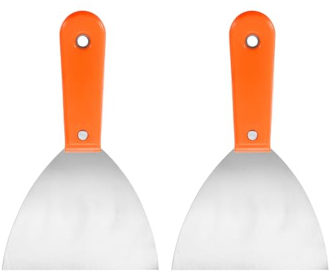QUARKZMAN 2Pcs Couteau à Enduire en Acier au Carbone 5 Poignée en Plastique Étaler le Grattoir à Enduire pour le Papier Peint Grattage de la Peinture Murale, Orange