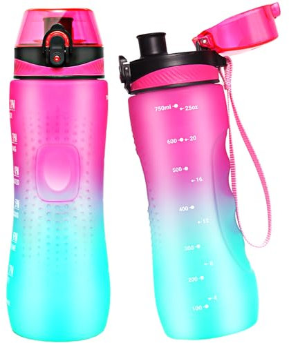 Binudum Borraccia motivazionale con indicatore del tempo, Sport Tritan, senza BPA, a prova di perdite, per adolescenti, adulti, palestra (verde viola, 750 ml)