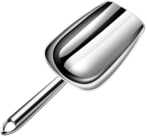 Metal Ice Scoop - Scoop de alimentos de acero inoxidable | Socada de utilidad de harina, lavavajillas de servicio pesado a prueba de óxido con bucle de almacenamiento, cucharada de cubo de hielo multi