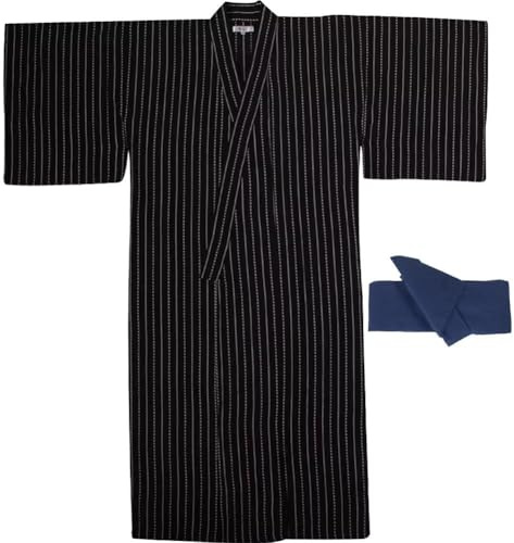 Zghhc 1 Set Yukata Tradizionale Giapponese Uomo Kimono Lungo Yukata Accappatoio Allentato con Cintura per Sauna Domestica Cosplay