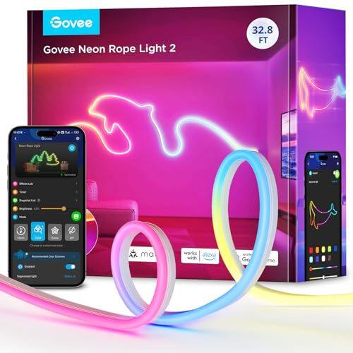 Govee Neon Rope Light 2, RGBIC Neon LED Strip 10m mit Form-Mapping, DIY Design, Kompatibel mit SmartThings, Matter, Alexa und Google Assistant, LED Streifen für Schlafzimmer Wanddekoration, Weiß