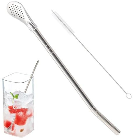 Cucchiaio di paglia - cucchiaio di paglia inossidabile | Cucchiaio di gelbama legge di test, cucchiaio separabile, cucchiaio di paglia da filtro con pennello per la pulizia, cucchiaio di miscelazione