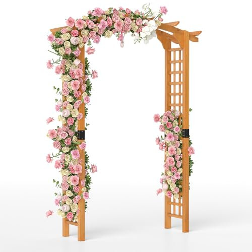 COSTWAY 215cm/229cm Wooden Garden Arch, Trellis Pergola Arbour for Climbing Plant Vines, Outdoor Support Trellis Archway for Party Wedding Backyard Patio (Arched Hanging Roof, 160 x 60 x 229cm)