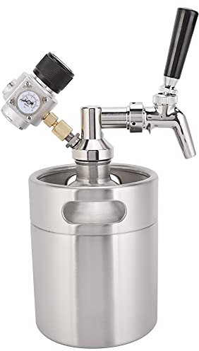 FZCXHONJ Mini Stainless Steel Automatic Beer Keg Spear Growler Coffee Barrel Container Kegerator, Kit Beer Keg Tap with Keg Pressure Gauge Spear