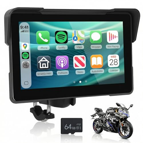 Motorcycle Carplay Screen 7 Inch with Wireless CarPlay/Android Auto, Driauto Waterproof Touchscreen Portable with Dual Bluetooth Display GPS for Motorcycle/Motorbike, Mirror Link EQ/SD/Voice Control