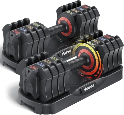 Vexloria Manubri Regolabili da 2,04 kg a 10,21 kg con Base Porta, Set Manubri Componibili per Uomo e Donna con 5 Pesi in 1, Kit Pesi Salvaspazio per Casa per Casa Ufficio Palestra, 2PC