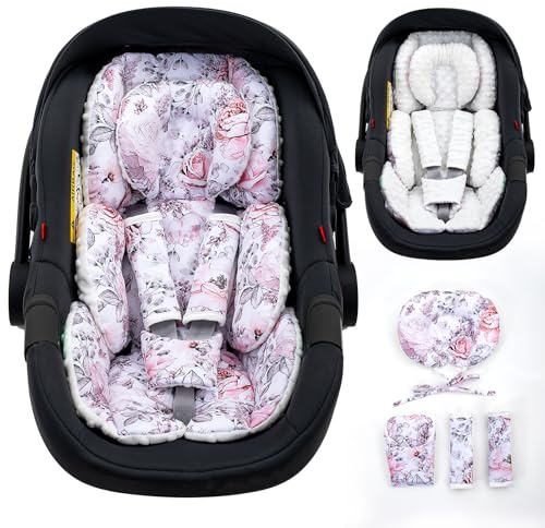 Infant Car Seat Insert with Extra Headrest, Adjustable Carseat Head Support for Preemie to Toddler, 2 in 1 Breathable Air Mesh Car Seat Insert for Newborn, Mink Dot Baby Car Seat Cushion for Stroller