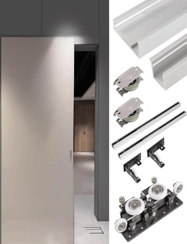 Ghost Door Hardware Two-Way Buffer Trackless Invisible Track Bedroom Partition Sliding Door Hanging Slide(120cm/3.9ft)(150cm/58.5in)