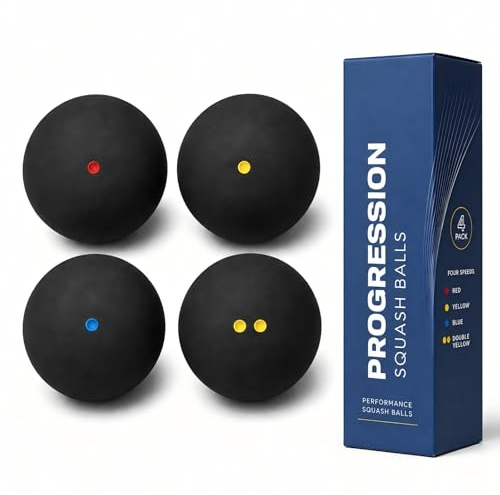 Gadpiparty Squashbälle 4 Stück, Squash Ball Set mit Blauem, Rotem, Gelbem und Doppelgelbem Punkt, High Bounce Trainingsbälle für Anfänger, Fortgeschrittene, Wettkampf und Indoor Racket Sports