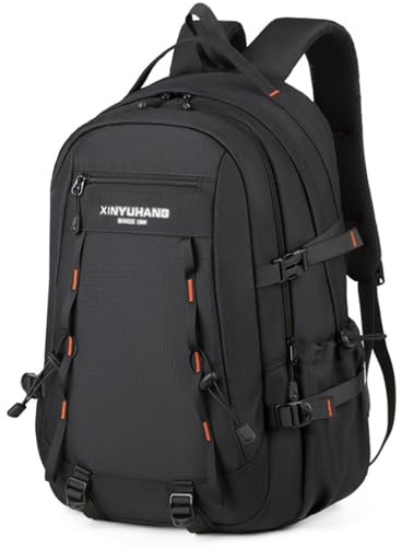 Amythe Mochila Escolar Adolescentes Niños 8 a 15 Años Correa 27 L, Negro | Senderismo Grande Impermeable Silbato Viaje Junior Bachillerato Negro Daypack Multi-Bolsillos Espacioso Resistente Excursión