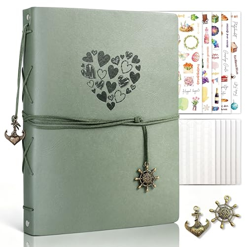 BIROYAL Leder Fotoalbum zum Selbstgestalten, Fotoalbum zum Einkleben, 80 Seiten 250g Papier - 27×20.5cm, Ringbuchbindung, Mit Aufkleber, Fotoecken & Metallzubehör, Für Weihnachten Hochzeit Geburtstag
