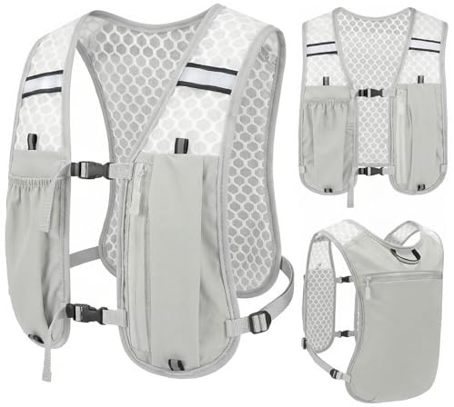Chaleco de Hidratación para Running, Mochila Trail Ultraligera con Bolsillo para Móvil y Correas Reflectantes, Unisex para Hombre y Mujer, Deportes al Aire Libre (Blanco)