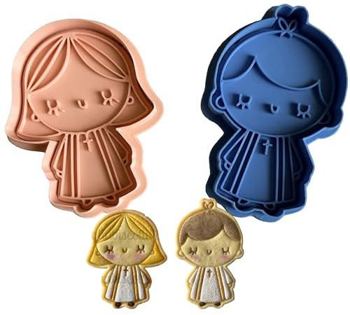 Tagliabiscotti.it - Set Stampi Bambino e bambina con tunica mod.3 - Comunione Cresima - Cookies Cutter - Tagliabiscotti per realizzare Biscotti e decorazioni - Dimensioni 8cm - colore casuale.