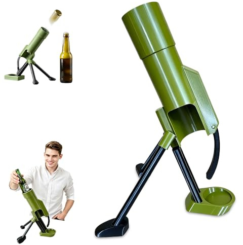 51mm Mortar-Style Beer Bottle Opener, Automatic Push Down Beer Opener & Cap Launcher | Unique Military Style Beer Bottle Mortar | Heavy Duty Novelty Gift for Men, Home Bar Decor (Green)