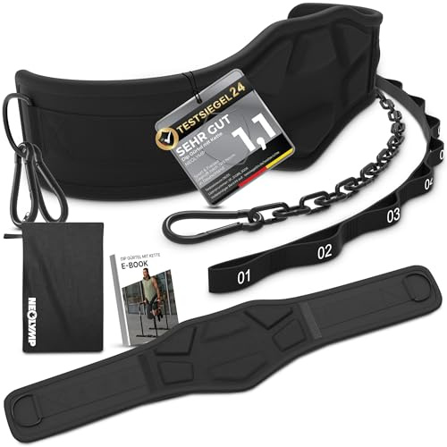 NEOLYMP Dip Gürtel – Premium Gewichthebergürtel mit Kette & 3 Karabinern für Dips, Klimmzüge & Krafttraining – Hohe Belastbarkeit bis 1.000 kg – Ergonomisches Design & Neopren-Komfort für Calisthenics