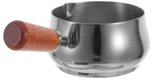 UTHCLO Salsera de Acero Inoxidable con Mango de Madera, Capacidad 120ml, Diseño Ergonómico y Fácil de Limpiar para Comidas Occidentales en Restaurantes