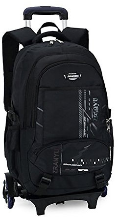 Bupin Rolling Rucksack, Schultasche, sechs Rädern Trolley Bag für Kinder und Schüler mit Rädern (schwarz)