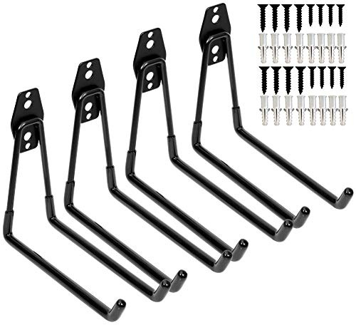 Yisunnan Heavy Duty Garage Storage Utility Double Hooks,Extended Wall Mount Tool Holder Organizer for Ladders,Bike,Chair (4 Pack Black 7.5 Large U Hook)
