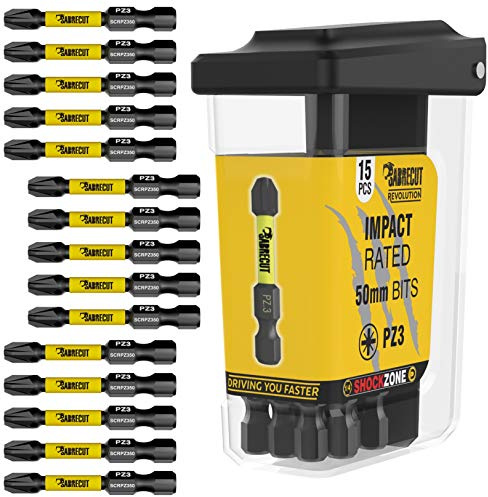 SabreCut 15pcs SCRPZ35015B 50mm PZ3 Impact Schrauberbits Robust | Geschmiedete Präzisionsspitzen und wärmebehandelter Torsionsstahl verbessern Schlagfestigkeit und Haltbarkeit