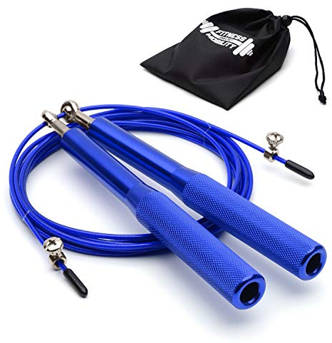 CKB LTD Elite Speed-Springseil für Erwachsene, mit Reisetasche, Premium-Aluminium-Griffe, Fitness, verstellbar, 3 m, funktionelle Fitness, Training, Training, doppelte Unterhose, 1 Stück, Seeblau