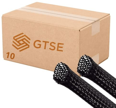 GTSE 10m Expandable Braided Cable Sleeve, 20mm Flat Diameter, Polyester (PET) Cable Wrap/Tidy Tube
