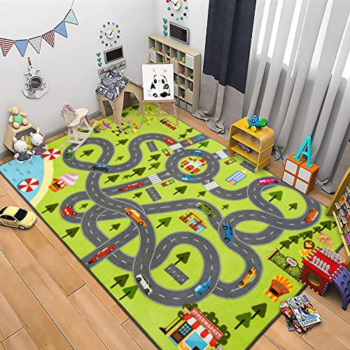 HOMORE Spielteppich für Kinder, lustiger und lehrreicher Stadtspielteppich für Hot Wheels Rennstrecke und Spielzeug, Kinderteppich, Spielteppich für Kinderzimmer, Spielzimmer, Kinderzimmer, 90 x 150