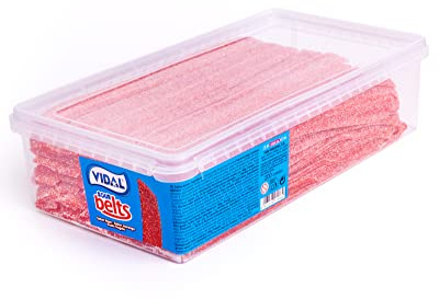 Vidal Golosinas. Cintas Pica Fresa. Regaliz en forma de cinta con cobertura ácida e intenso sabor a fresa. Ideal para mesas dulces y fiestas. Sin gluten. Bandeja 200 u