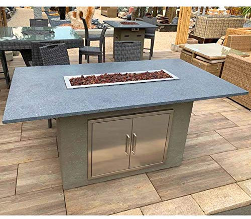 Geukes Feuertisch St. Helens Gas Feuerstelle 190x107x94cm Faserbeton-Mineral-Verbund Granit Tischplatte Grau