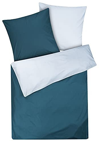 Moon Renforcé Uni Juego de ropa de cama reversible con cremallera, 100% algodón, aprox. 135 x 200 / 80 x 80 cm (agua/azul)