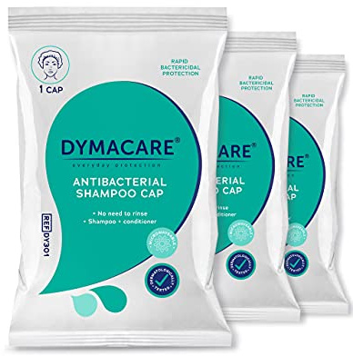 DYMACARE Antibakteriell schampo utan sköljning | sköljfri duschmössa som schampon och förhållanden | PH balanserad vattenfri hårtvätt | 3 kepsar