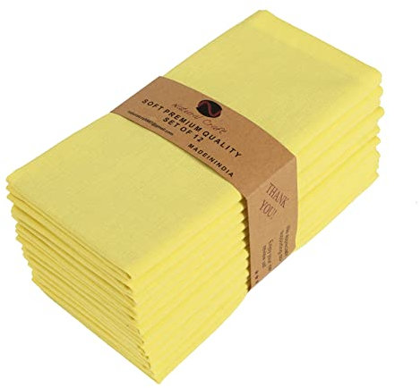 NATURALCRAFT Cloth Napkins Set of 12 Cotton Linen 18x18 Inch - Soft Durable Easter Washable - Ideal for Hotel Farmhouse Party Wedding Spring Summer Easter - Perfect Everyday Use (Lemon, Pack of 12)