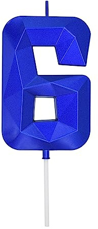 DERVENTA Large Blue 3D Number 6 Birthday Candle 3.7in Cake Topper 1 Piece | Perfect for Birthday Kids Party Anniversary Wedding Baby Shower Graduation Cake Decor Single Pack Party Cake Topper