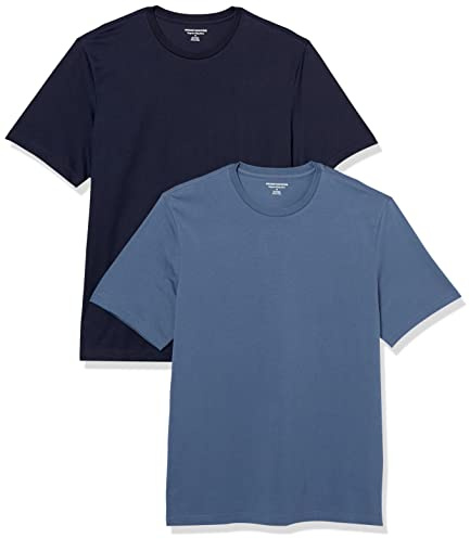 Amazon Essentials herr normal passform kortärmad rund hals t-shirt, paket med 2, mörkblå/marinblå, Large
