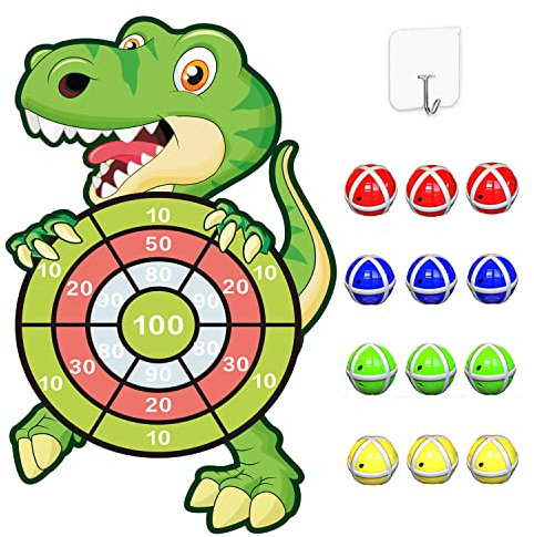 30 Dinosaur Toys for Boys, Dart Board Kids Toys 3-8 Year Old Boys with 12 Sticky Balls Toys for 4-9 Year Old Kids Birthday Gifts Xmas Stocking Fillers for Age 3-9Dinosaur Gifts Garden Games Christmas