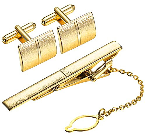 Gold Krawattennadel Manschettenknöpfe Set mit Geschenktasche Personalisierte Anzug Hemd Krawattenklammer Business Manschettenknöpfe für Männer Geschenk Hochzeit Schmuck Accessoires