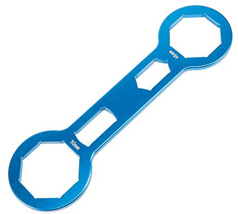 Tiiyee 50mm Fork Cap Wrench, Bicycle Bracket Tool, CRF250R CRF450R CRF450X | Motorcycle Front Shock Absorber Suspension Removal Spanner, Adjustment Guide Tool, Aluminum Alloy Durable Light Strong Blue