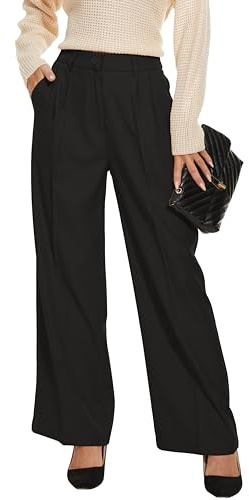 FUNYYZO Women's Wide Leg Pants High Elastic Waisted in The Back Business Work Trousers Long Straight Suit Pants