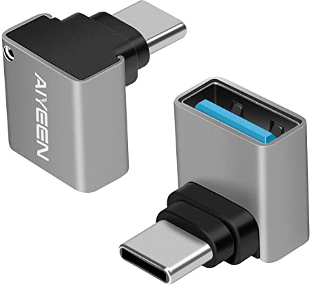 USB C auf USB Adapter (2 Stück), 90 Grad USB C Stecker auf USB 3.0 Buchse Adapter OTG Konverter Kompatibel mit MacBook Pro 2019/2018, Samsung und mehr USB-C Geräten, Grau