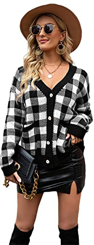 HEYPORK Damen Herbst Winter Warm Bequem Pullover Casual Mode Strickjacke Strickpullover Frauen Karo Rundhals Strickpulli Pullover