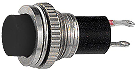 Pulsante unipolare con tasto nero con contatto normalmente aperto, foro di montaggio diametro 10mm - 250V 0,5A