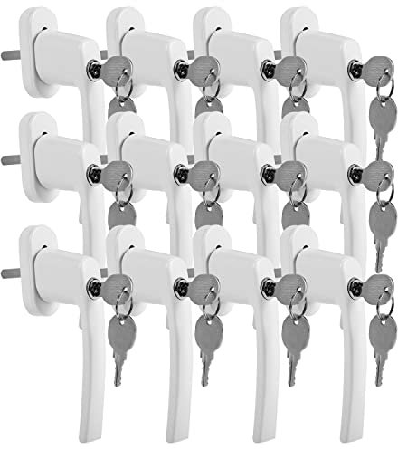 Sonnewelt 12 tiradores de seguridad para ventana con cerradura, de aluminio, seguridad infantil con cerradura en longitud de lápiz 35 mm, cierre con llave, mango de ventana blanco