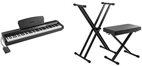 Alesis Recital Grand – Piano numérique 88 touches de taille & TIGER KAP-PK2 Support pour clavier et tabouret - Support pour clavier et tabouret pour piano en X à double renfort