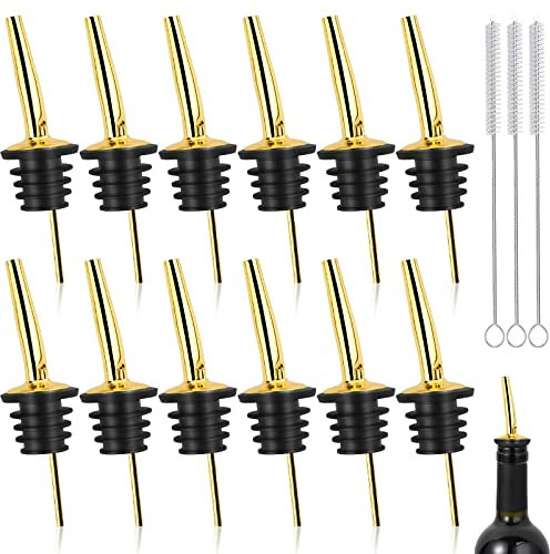 GZLCEU 12 unidades de vertidor de botellas, boquilla de acero inoxidable con 3 cepillos de limpieza para vino, whisky, cócteles, aceite de oliva, café (175 x 30 x 5 mm)