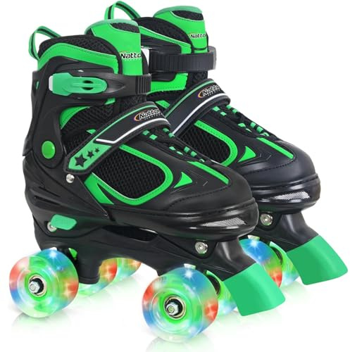 Nattork Kinder Rollschuhe für Jungen Mädchen, 4 Größen einstellbar Verstellbare Quad Skates, Roller Skates mit Licht bis Räder - Geburtstagsgeschenk für Indoor Outdoor-Sportarten