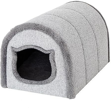 DOGGY, Katzensofa, Katzenbett, Katzenhaus, Höhle, Korb, Zelt, Katzenkuschelhoehle, Tunnel, Flauschiges Kissen, L: 33x51x30 cm, Inari Grau