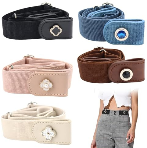 PLATEYTR 5 Pezzi Cintura Elastica Senza Fibbia,Cintura Elastica Invisibile, Cintura Senza Fibbia Regolabile Sgancio Rapido,Senza Restrizioni per Jeans Vestito Pantaloni Gonne, 5 Colori