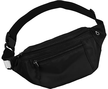 Pinsheng Gürteltasche für Damen Herren Wasserdicht Bauchtasche mit Kopfhöreranschluss und 3 Reißverschlusstaschen, Verstellbarer Gürtel für Radfahren Laufen Joggen Outdoor Workout (Schwarz)