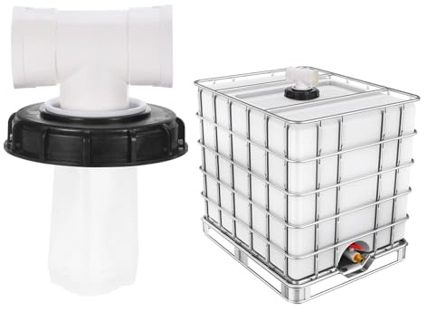 PATIKIL T-Shape IBC Lid Filter Cover 163mm Plastic Ton Barrel Cover with Washable Nylon Filter IBC Tote Hose Adapter IBC Tank Container for Rain Tank 1000L IBC Tank, Black White